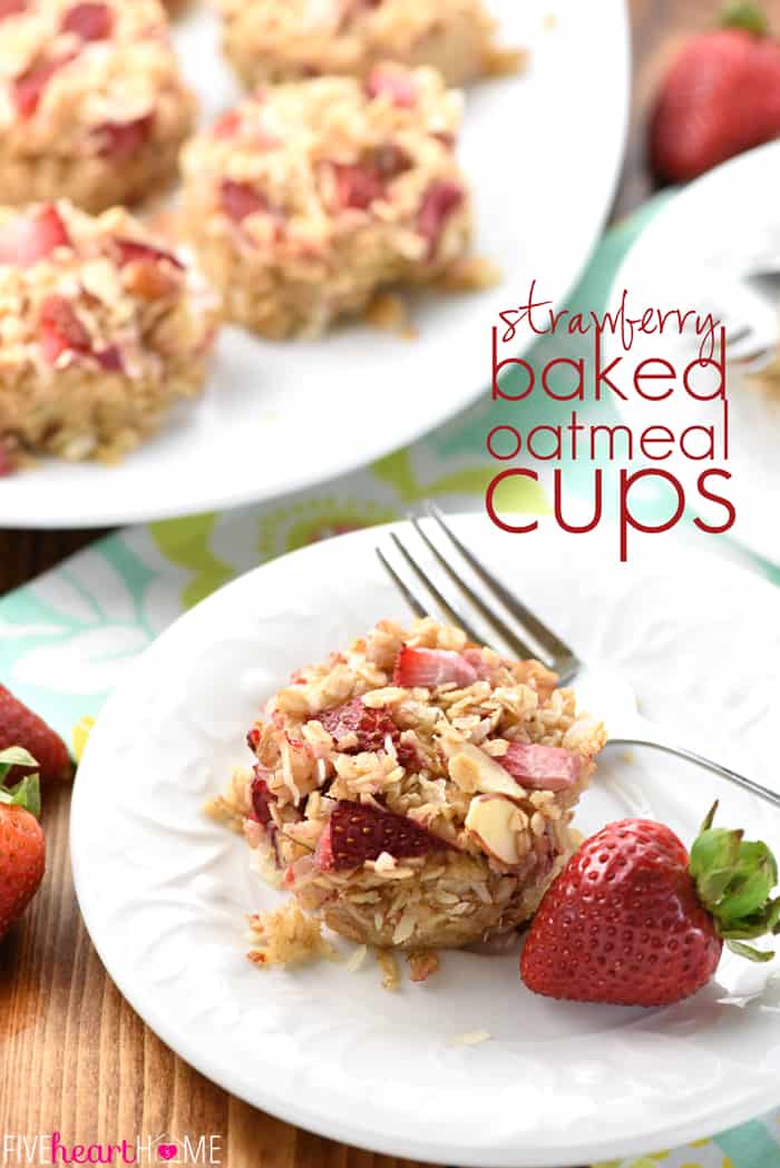 Strawberry Baked Oatmeal Cups with text overlay.