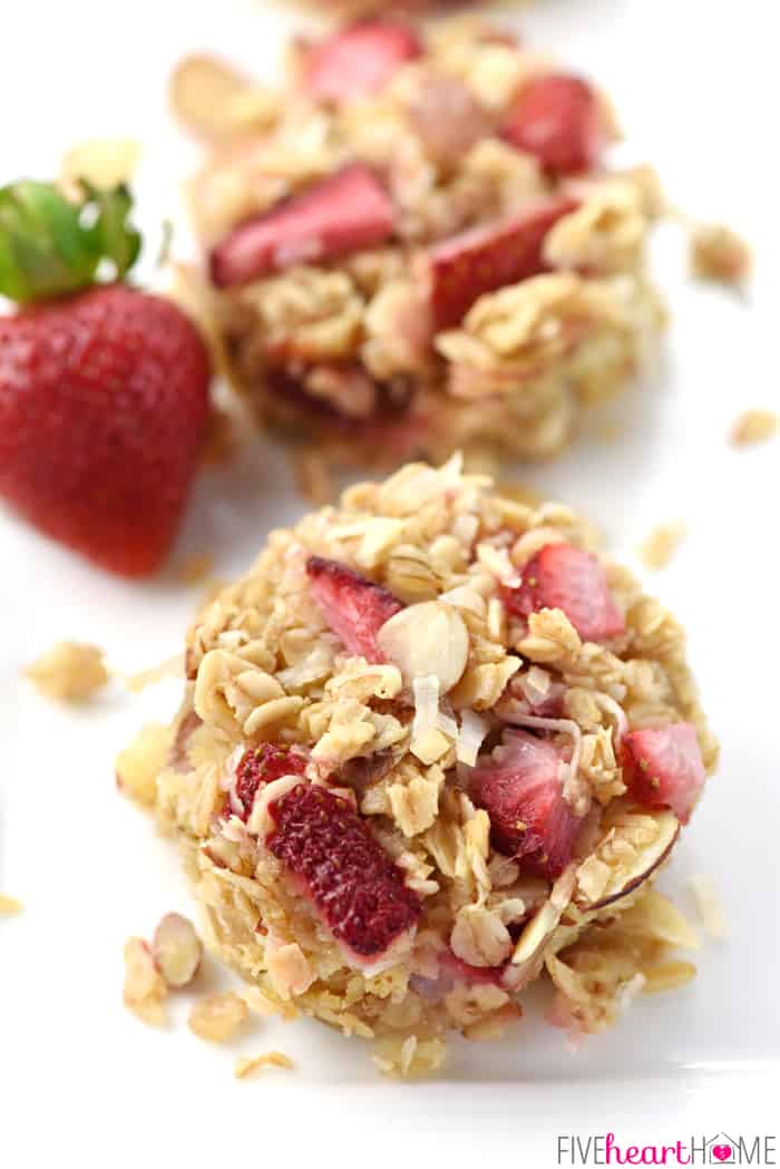 Close-up of two Strawberry Baked Oatmeal Cups.