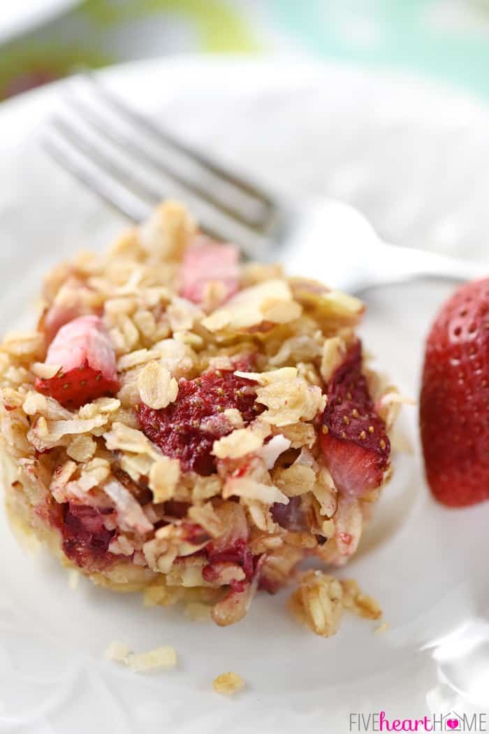 Close-up of Strawberry Baked Oatmeal.