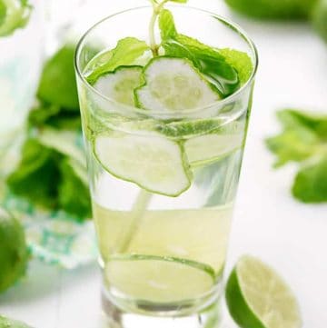 Cucumber Mint Water in a glass.