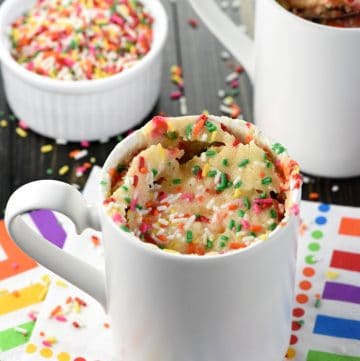 Funfetti Mug Cakes with sprinkles.