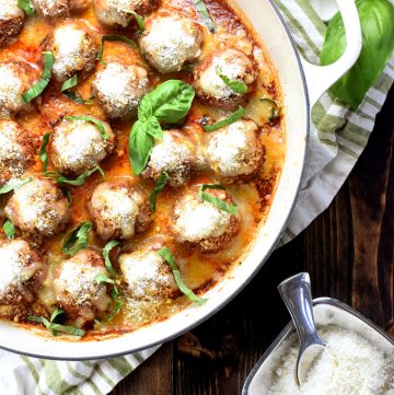 Aerial view of Parmesan Meatballs.