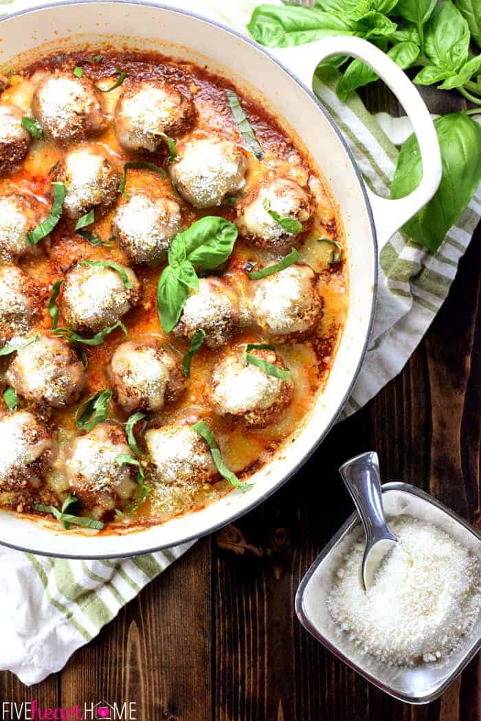 Aerial view of Parmesan Meatballs.