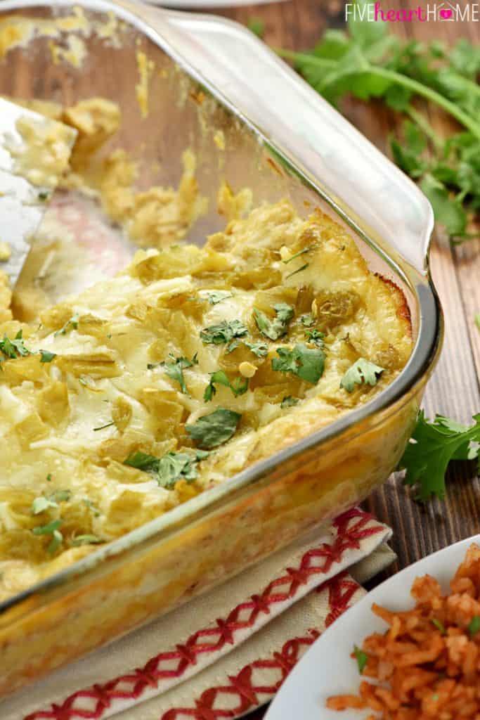 Slow Cooker Green Chile Chicken Enchilada Casserole