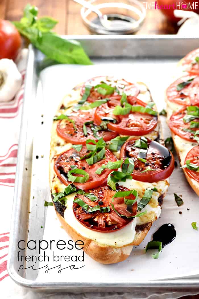 Caprese French Bread Pizza with Text Overlay 