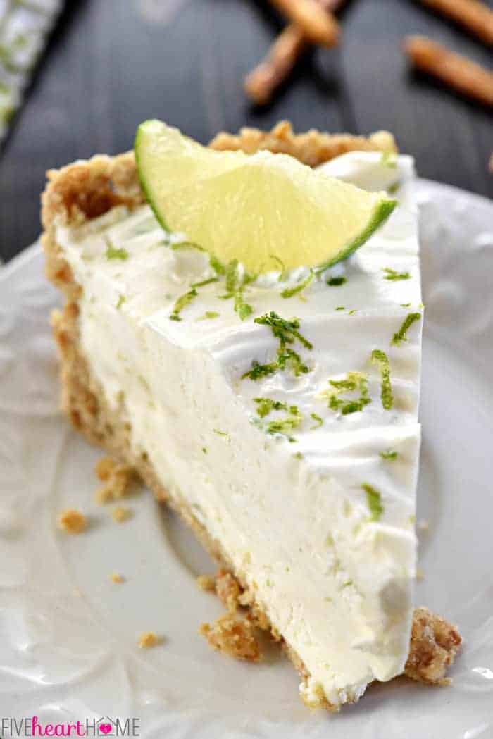 No-Bake Frozen Margarita Pie Slice on White Plate 