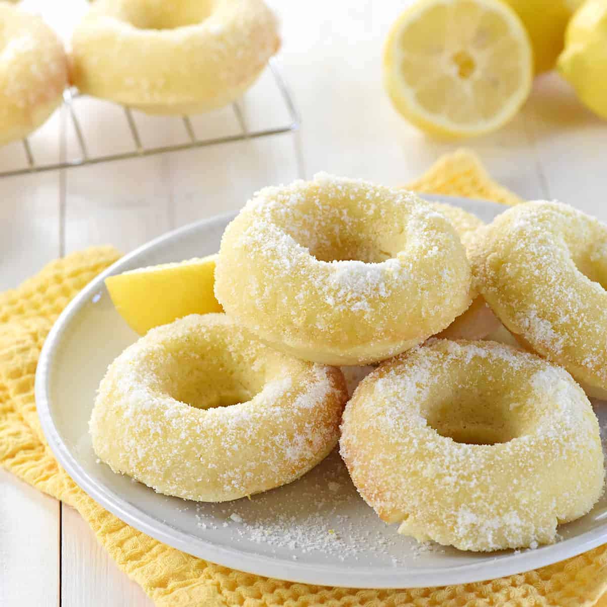 Lemon Sugar Baked Donuts on plate.