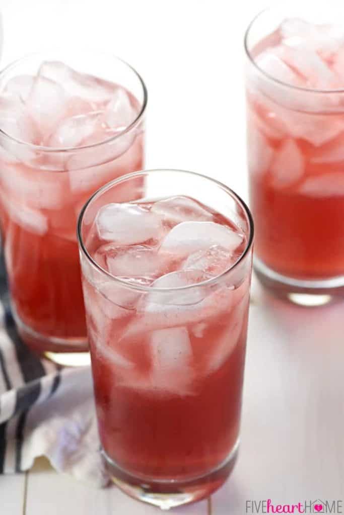 Three glasses of Homemade Gatorade with ice.