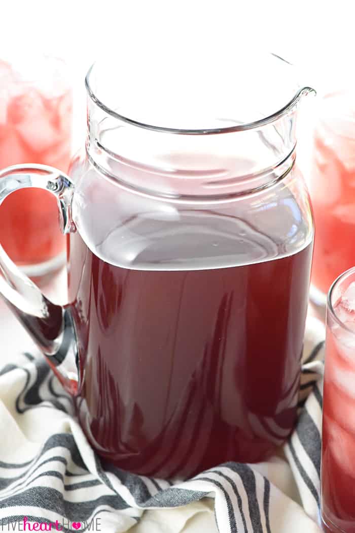 Glass pitcher of homemade Gatorade.