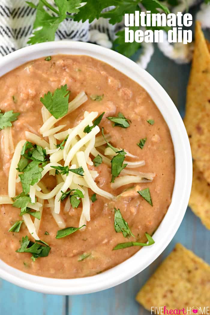 Ultimate Bean Dip with text overlay.
