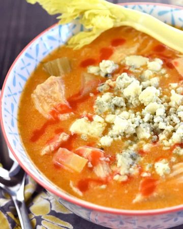 Bowl of Slow Cooker Buffalo Chicken Soup.