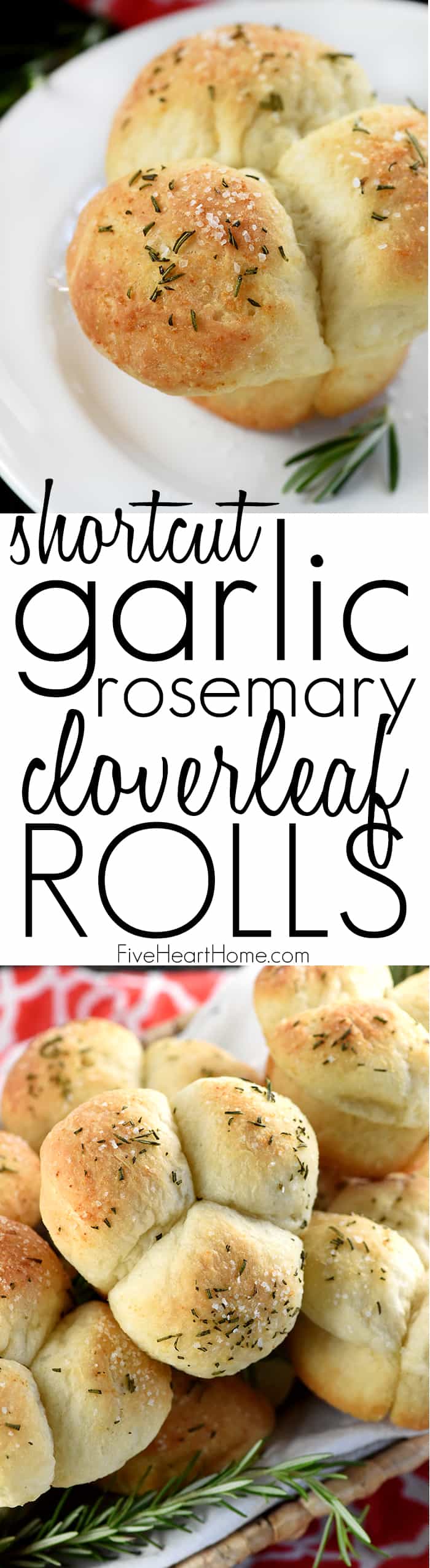 SHORTCUT Garlic Rosemary Cloverleaf Rolls ~ when time is short, frozen bread dough is a quick and easy shortcut ingredient for making lovely Cloverleaf Rolls! | FiveHeartHome.com via @fivehearthome