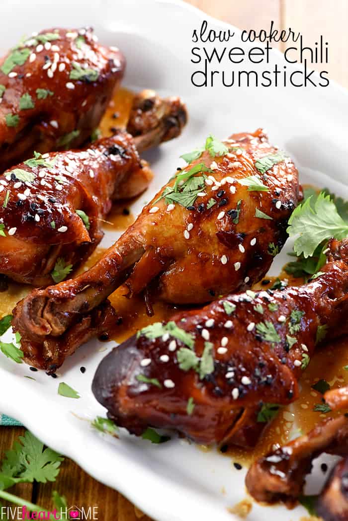 Sweet Chili Crockpot Chicken Drumsticks with text overlay