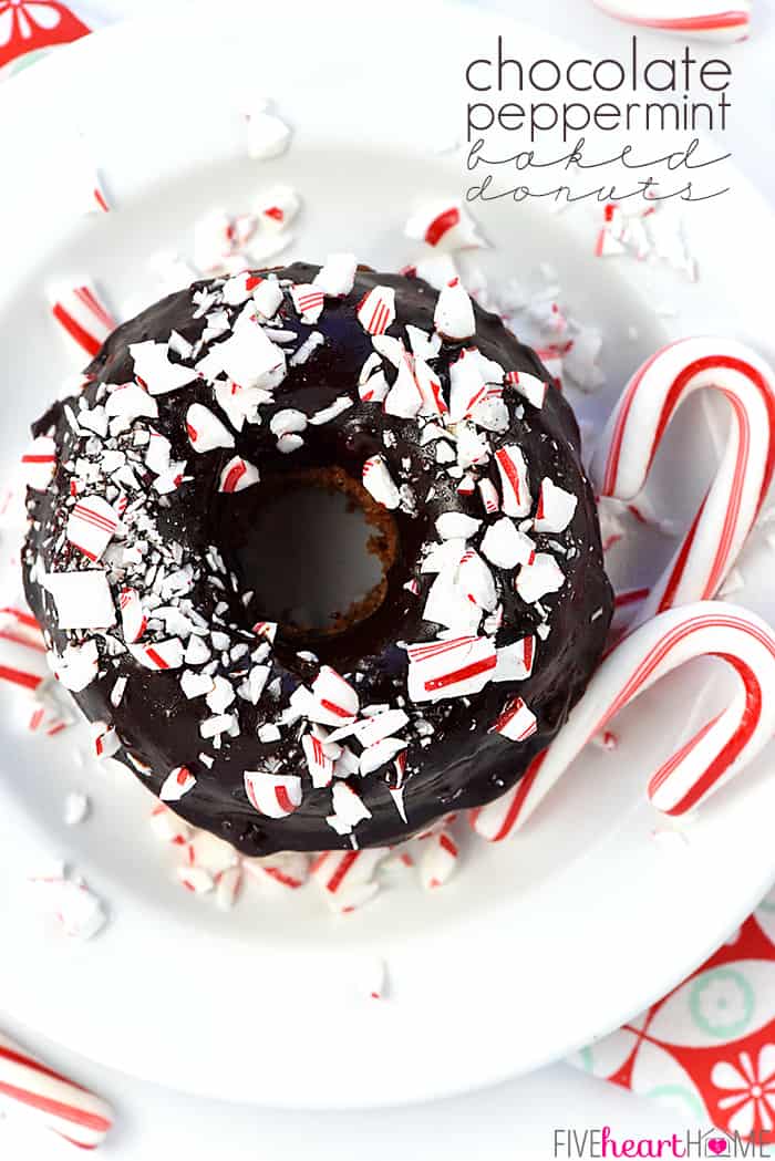 Chocolate Peppermint Baked Donuts with Text Overlay 