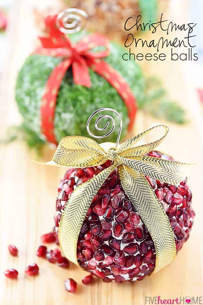 Christmas Ornament Cheese Balls with Text Overlay 