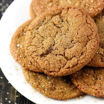 Soft Ginger Cookies piled on plate.