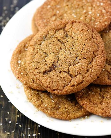 Soft Ginger Cookies piled on plate.