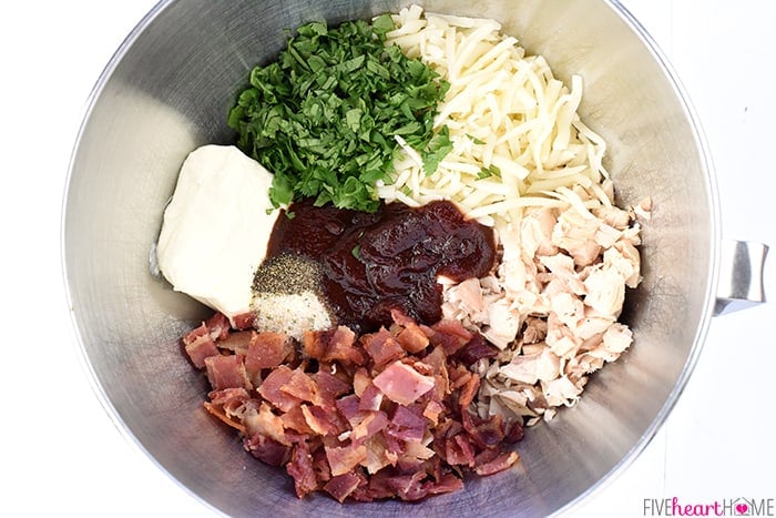 Aerial view of ingredients in bowl.