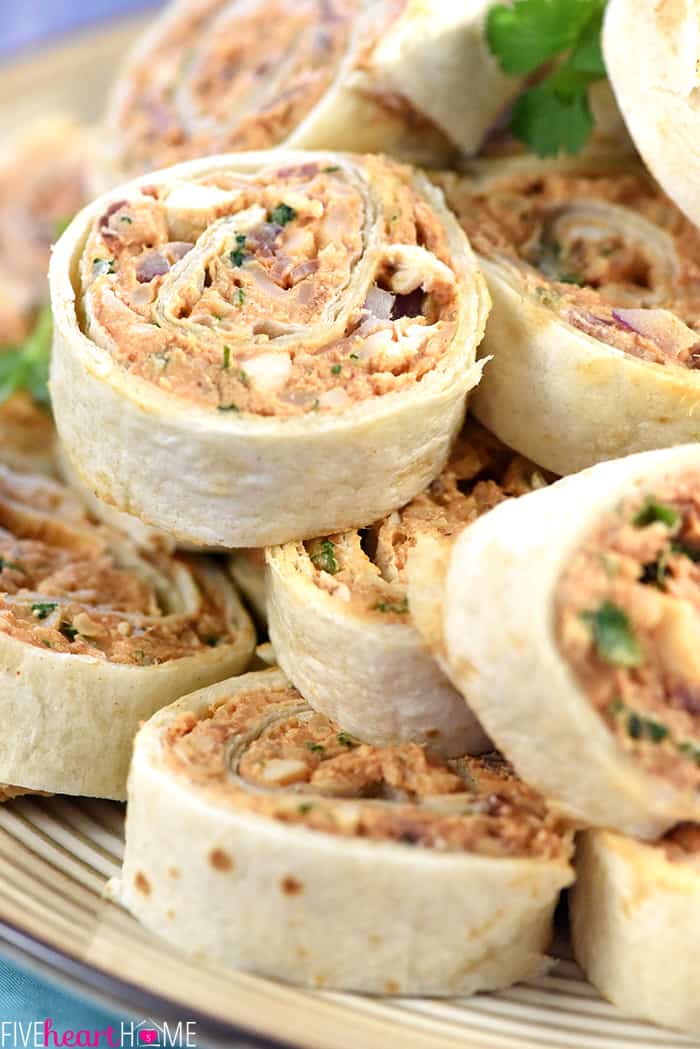 Tortilla Pinwheels stacked on a plate.