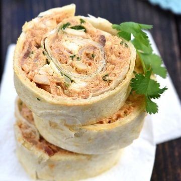 Stack of BBQ Chicken Tortilla Pinwheels.