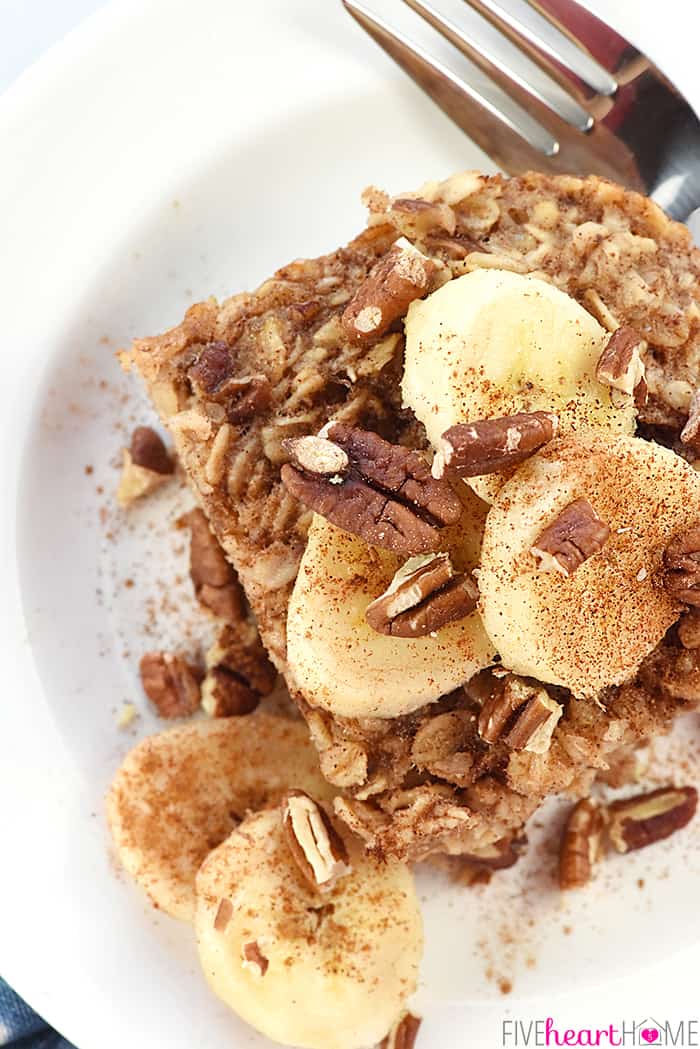 Close-up of slice of Banana Baked Oatmeal.