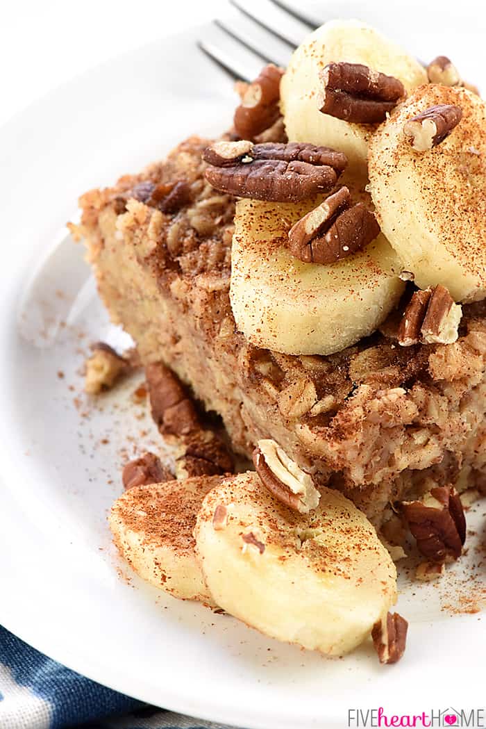 Close-up of banana oat bake on plate.