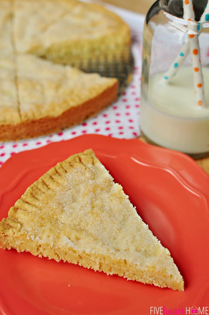 One Serving of Classic Scottish Shortbread on a Red Plate 