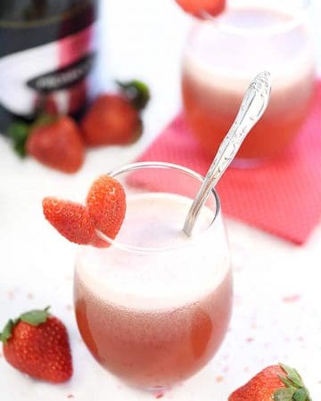 Sparkling Strawberry Floats | Valentine's Day Cocktails OR Mocktails ~ strawberry sorbet is topped with Prosecco in this sweet, bubbly drink recipe, perfect for Valentine's Day, baby or bridal showers, or a variety of special celebrations...and it's easy to make a yummy non-alcoholic version as well! | FiveHeartHome.com