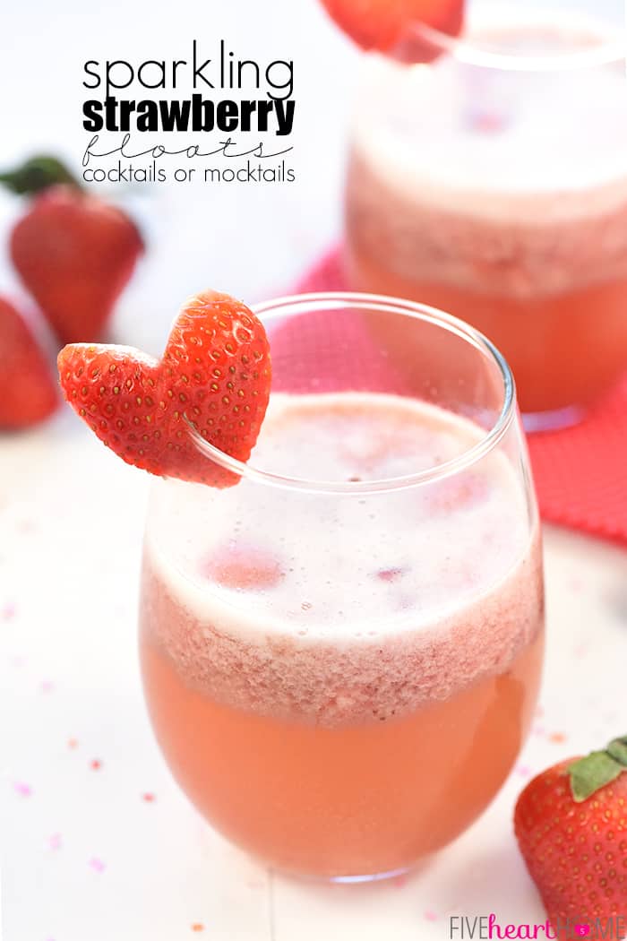 Sparkling Strawberry Floats | Valentine's Day Cocktails OR Mocktails with Text Overlay 