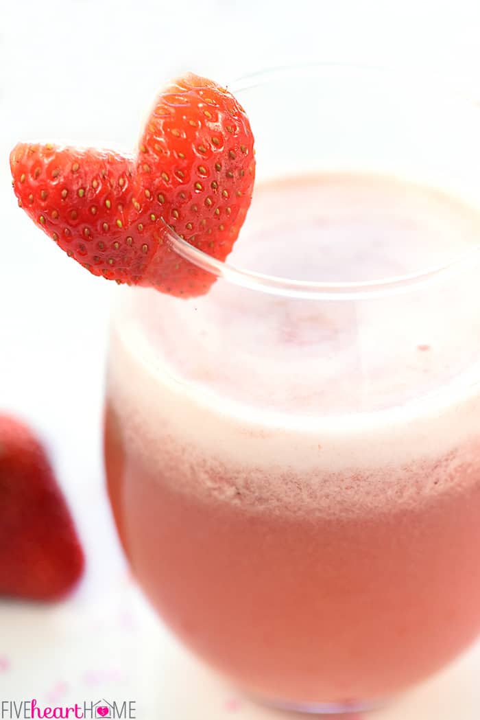 Sparkling Strawberry Floats | Valentine's Day Cocktails OR Mocktails with the Perfect Heartshaped Garnish
