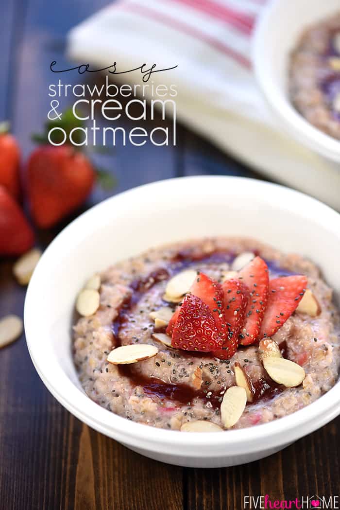 Strawberries & Cream Oatmeal with text overlay