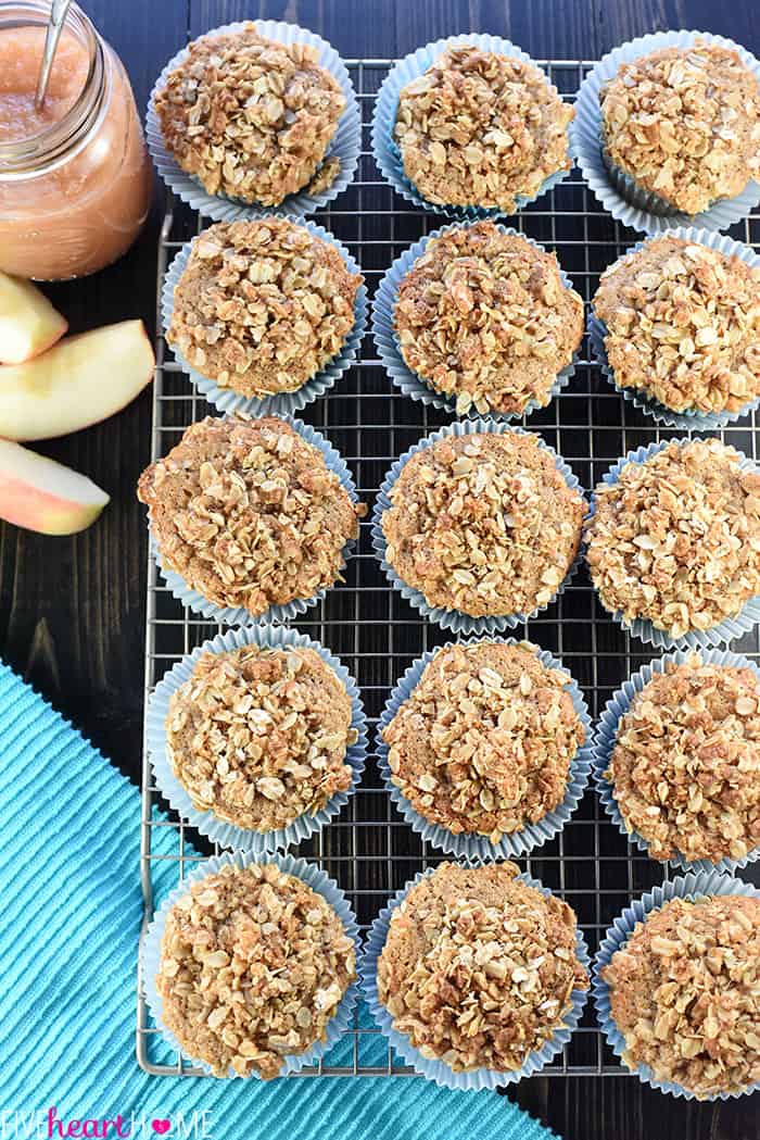 Whole Wheat Applesauce Muffins Aerial View on Wire Rack