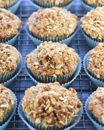Healthy Whole Wheat & Honey Applesauce Muffins ~ soft, moist, and made with wholesome ingredients including whole wheat flour, Greek yogurt, coconut oil, and honey! | FiveHeartHome.com