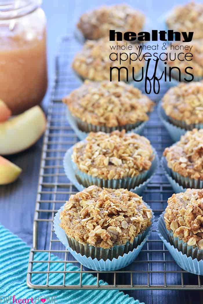 Healthy Whole Wheat & Honey Applesauce Muffins Recipe with Text Overlay