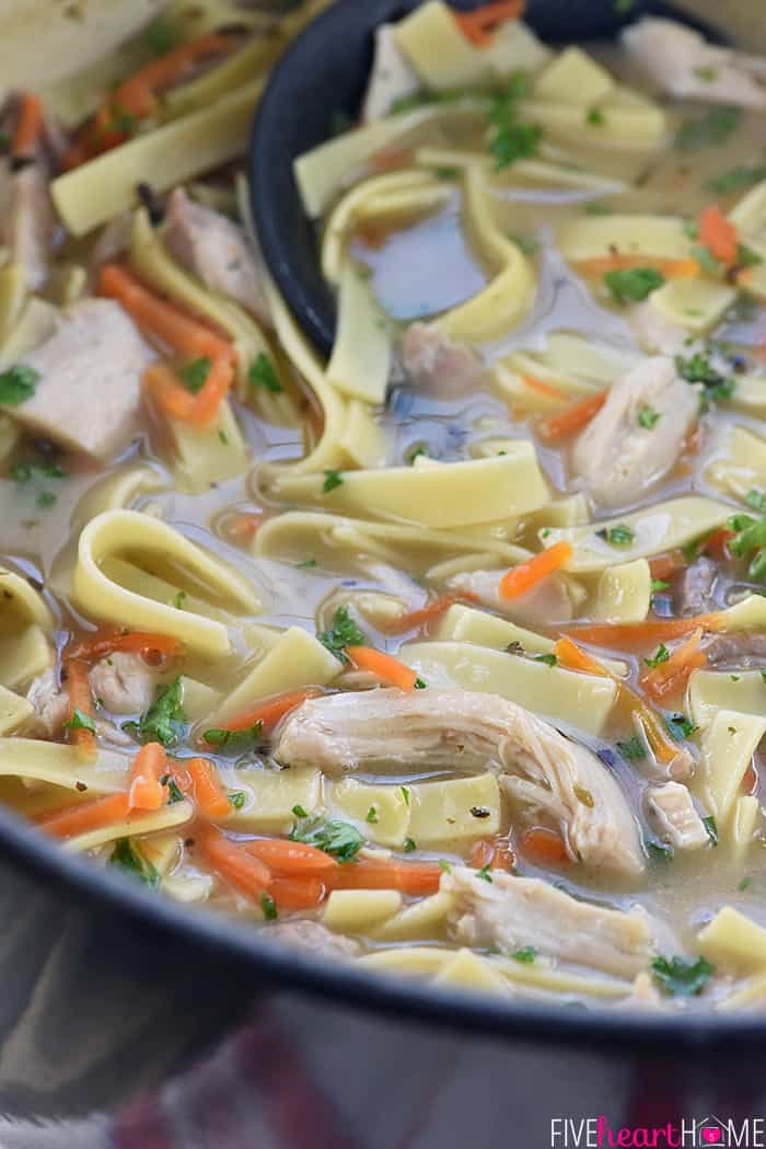Quick & Easy Homemade Chicken Noodle Soup ~ a delicious, nourishing, cold-buster recipe for getting well soon! | FiveHeartHome.com