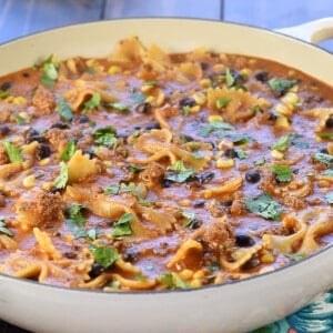 Taco Pasta in skillet.