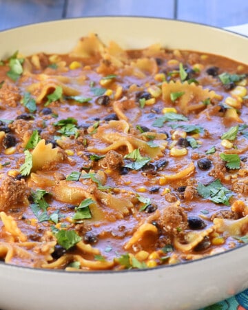 Taco Pasta in skillet.
