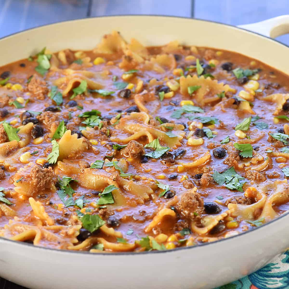 Taco Pasta in skillet.