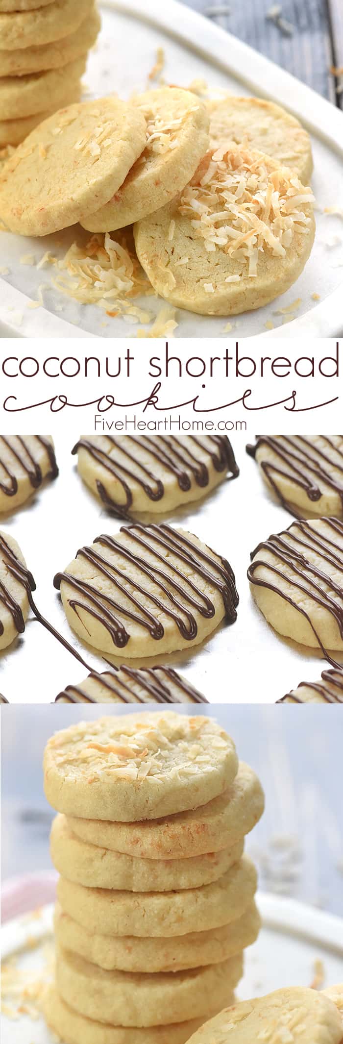Easy Coconut Shortbread Cookies ~ tender, buttery shortbread is loaded with toasted coconut in this delicious, addictive, easy-to-make recipe! | FiveHeartHome.com via @fivehearthome