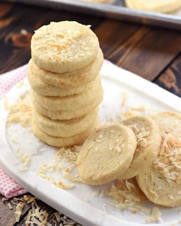 Easy Coconut Shortbread Cookies ~ tender, buttery shortbread is loaded with toasted coconut in this delicious, addictive, easy-to-make recipe! | FiveHeartHome.com