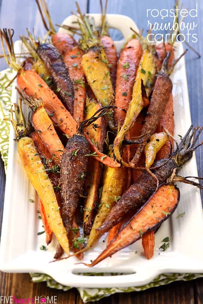 Roasted Rainbow Carrots with text overlay.