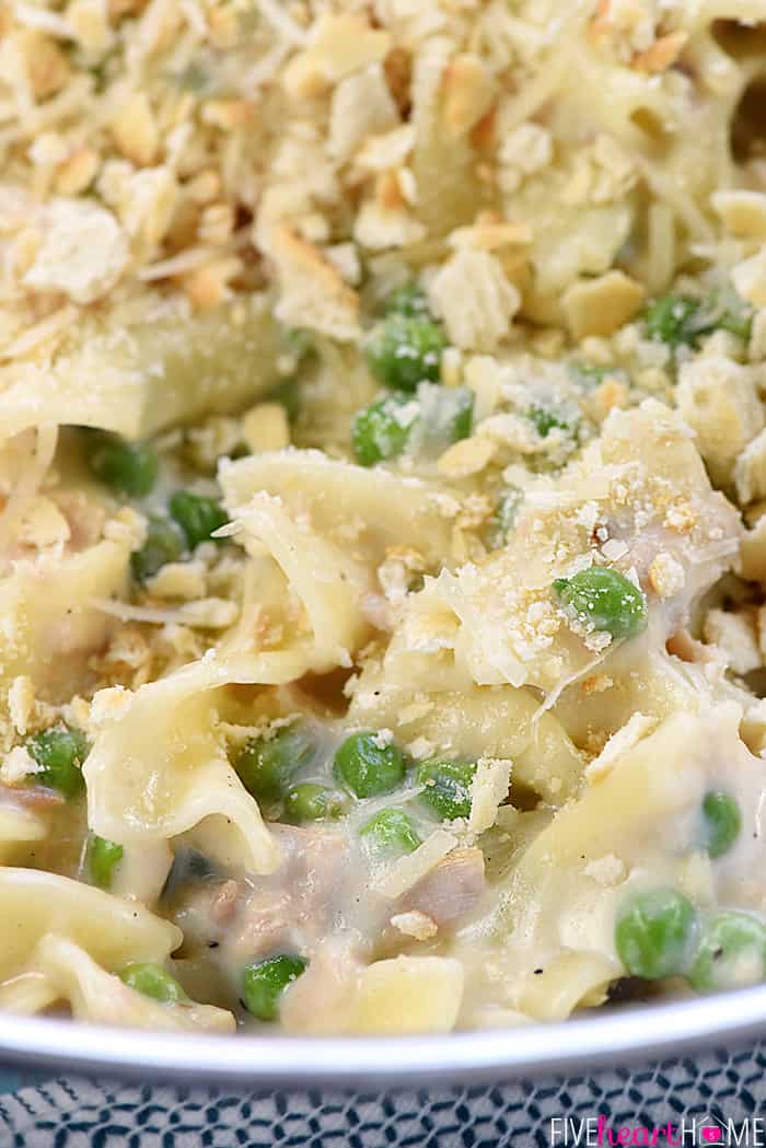 Close-up of homemade Easy Tuna Noodle Casserole from Scratch.