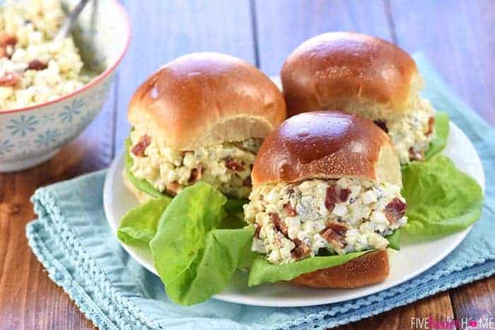 Bacon & Blue Cheese Egg Salad sandwiches on plate