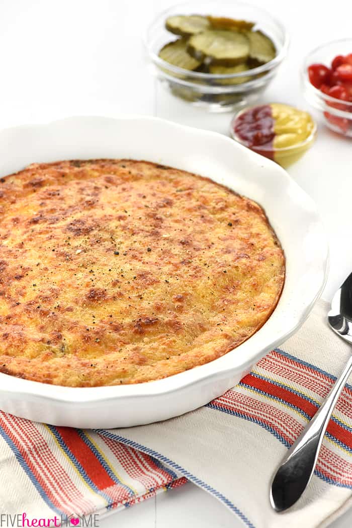 Cheeseburger Pie without Bisquick fresh out of oven.