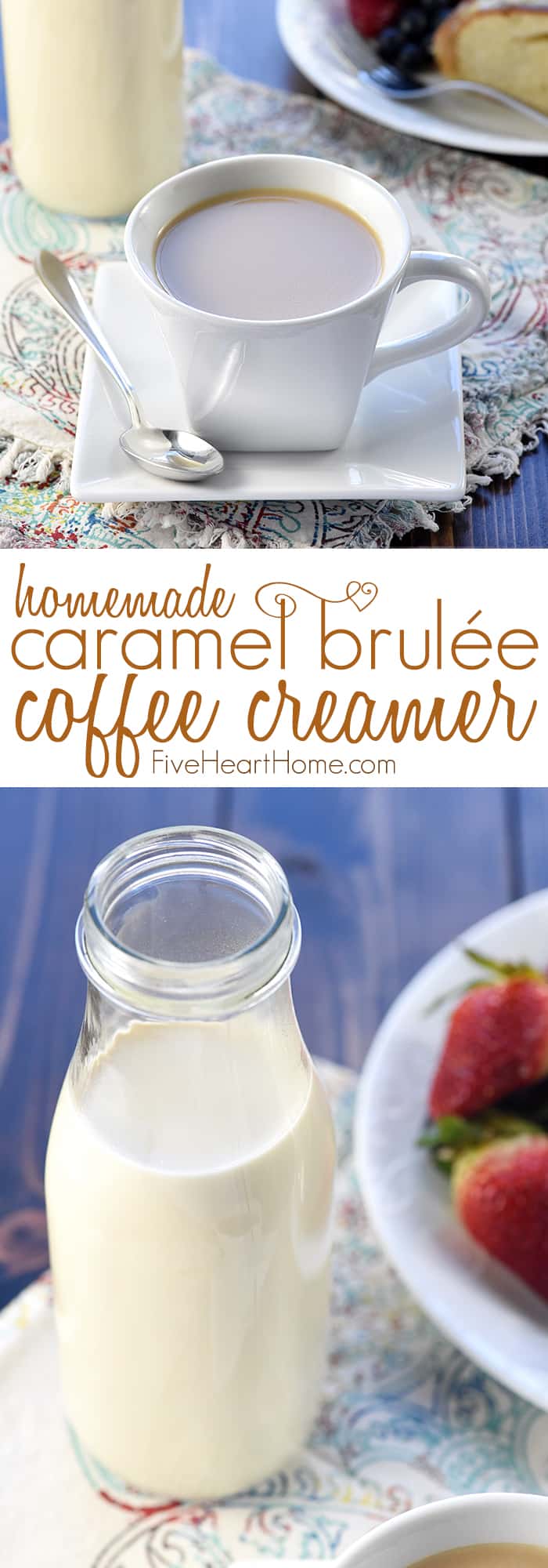 Caramel Brulée Coffee Creamer ~ a quick and easy homemade recipe for making Copycat Starbucks Caramel Brulée Lattes at home! | FiveHeartHome.com via @fivehearthome