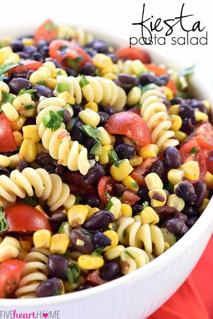 Fiesta Pasta Salad with text overlay.