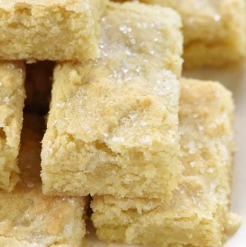 Lemon Sugar Cookie Bars ~ flavored with lemon zest and topped with crunchy sparkling sugar for a sunny, yummy, easy-to-make treat! | FiveHeartHome.com