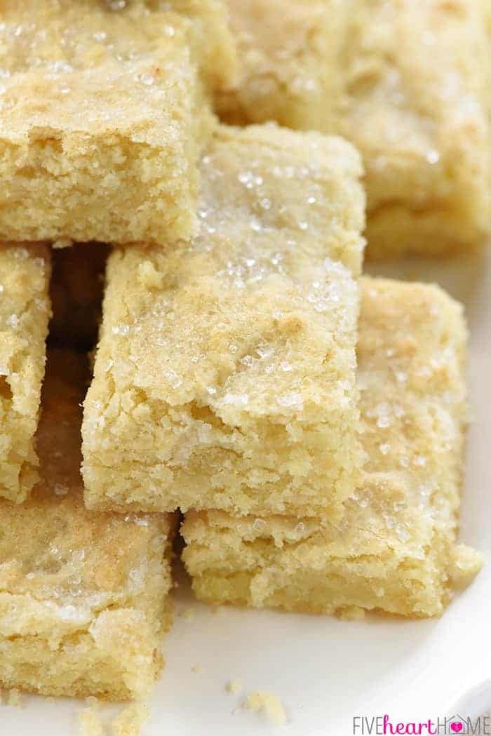 Lemon Sugar Cookie Bars Cut Into Bars on Serving Platter