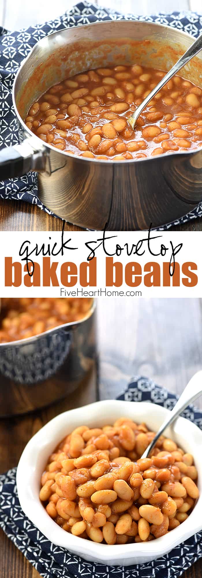 Quick Stovetop Baked Beans ~ a quick and easy, 5-ingredient recipe that dresses up canned white beans for a versatile dinnertime side dish! | FiveHeartHome.com via @fivehearthome