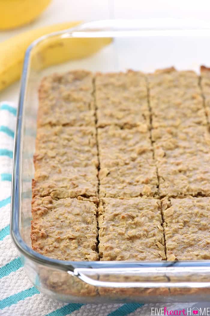 Oatmeal Bars in glass baking dish